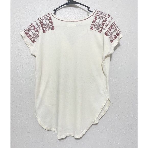 Madewell Shirt Womens Extra Small‎ Embroidered Sleeve Spilt Neck Curved Hem Boho - Picture 2 of 8